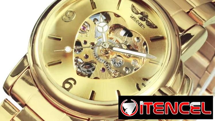 Día madres Reloj dorado lujoso para mujer, automático, pulsera mecánica, diseño en forma de corazón