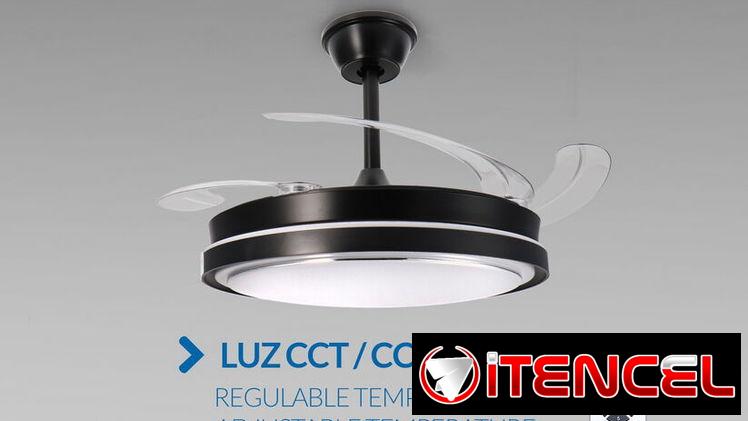 Ventilador de techo 42 pulgadas Aspas Transparentes plegables Lámpara LED Bocina con Bluetooth y Mando $130 USD Transpo
