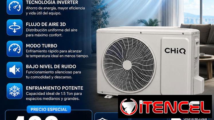 Split CHIQ de 1.5 Ton , Inverter , Flujo de Aire 3D , Modo Turbo + Oferta de 8GB de datos moviles
