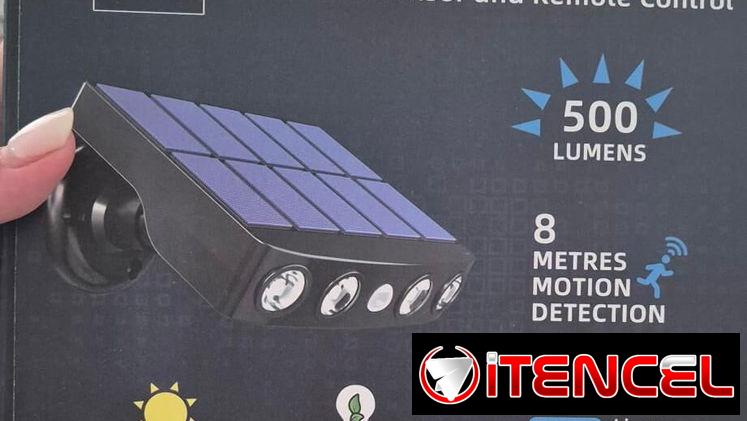 Lámpara solar para exteriores con 4 LED de alta intensidad 500 lúmenes – detención de movimiento.