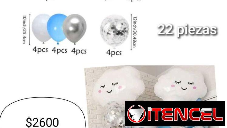 22 globos azul y blanco con nube y estrella $2600