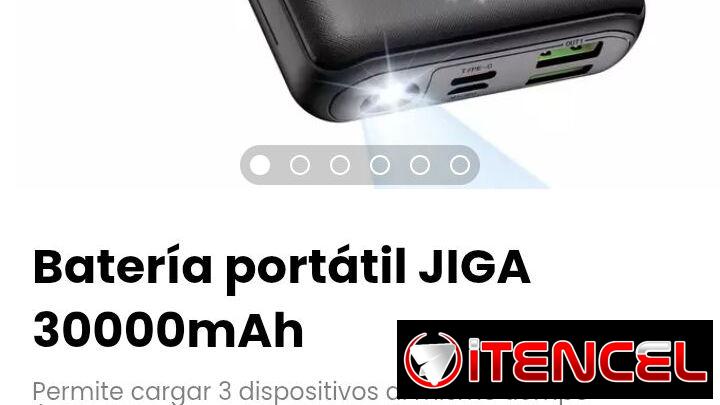 Batería portátil JIGA 30000mAh Permite cargar 3 dispositivos al mismo tiempo