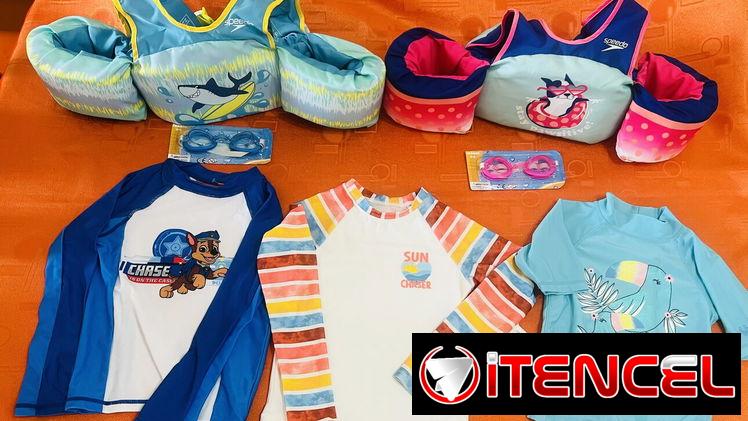Truzas, salvavidas, pistolas y caretas de agua,protector solar niño
