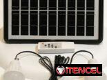 Ventilador de pie recargable de 16″ con altavoz(musica x Bluetooth), radio, panel solar, 2 bombillos, mando a distancia