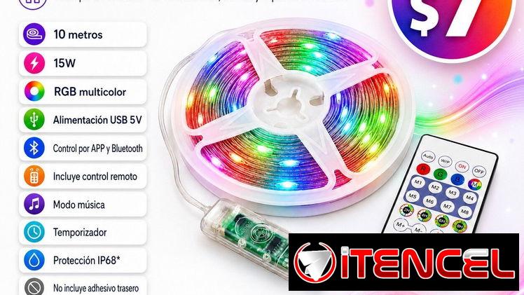 CINTA LED RGB 10M – 15W CON CONTROL POR APLICACIÓN , ENTREGA DE FACTURA, VARIEDAD DE ARTÍCULOS DE TECNOLOGÍA, ETC