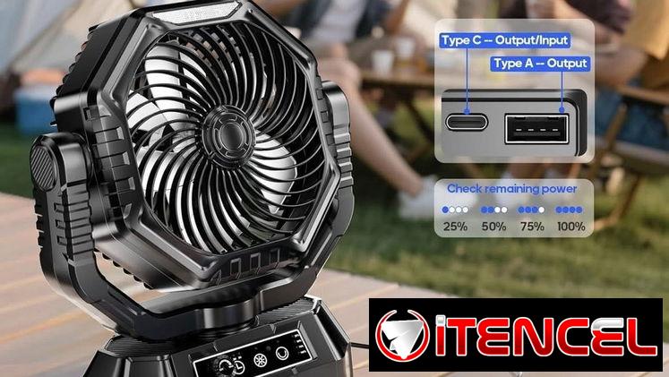 🌀Ventilador portátil recargable TT-15 (20000 mAh)con luz , cargador y temporizador