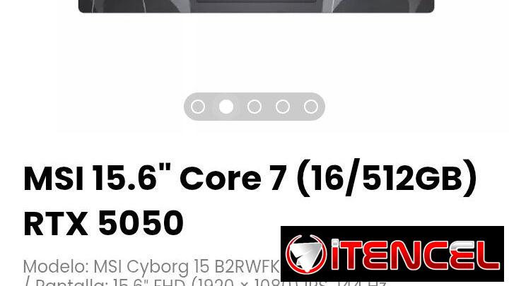 MSI 15.6″ Core 7 (16/512GB) RTX 5050 Modelo: MSI Cyborg 15 B2RWFKG
