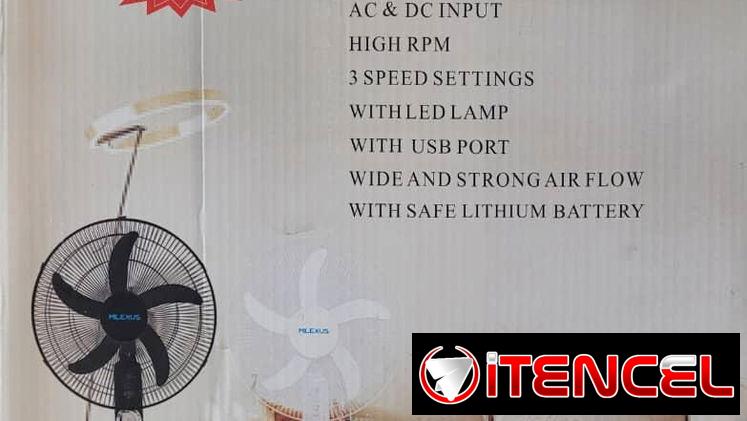 Ventilador Recargable 16 pulgadasde de Pedestal marca Milexus Batería Litihum duración 8 horas Precio $85 USD Transporte