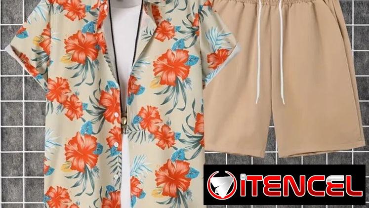 Conjunto camisa floreada y short beige talla XL