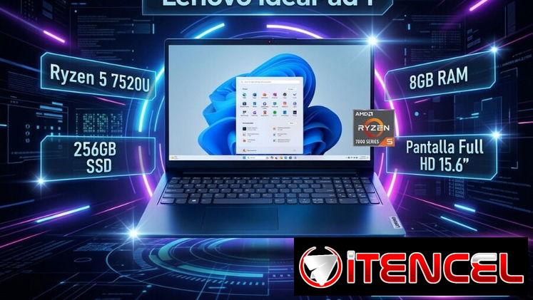 💻 LENOVO 💻 15″ RYZEN 5 7520U – 8/256 GB HDMI – TIPO C. MENSAJERÍA CON FACTURA Y GARANTÍA. 📲 54833699
