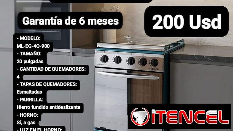 Cocina a Gas de 4 Hornillas con Horno Milexus 20″, Garantía de 6 meses, Entrega por un mínimo costo adicional para La Ha