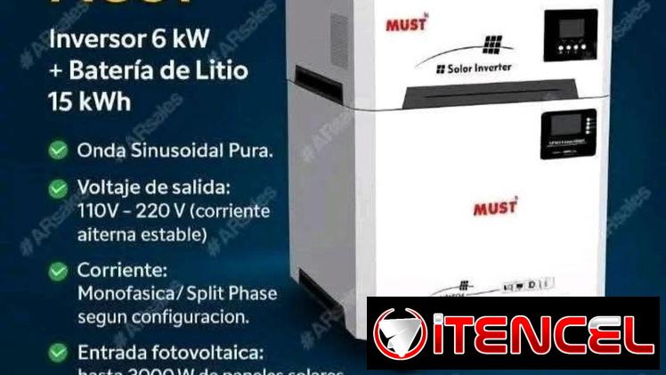 *Kit todo en uno MUST* Inversor de 6kw ➕️ Batería de litio de 15kwh(Todo tipo de fuentes de energía Recargable)