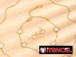 Juegos de collar aretes y pulso de flores trébol imitación van cleef de acero inoxidable