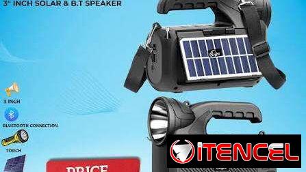 Bocina Bluetooth Recargable de 3 pulgadas con linterna, y Panel Solar. Reproduce Memoria flash, memoria SD y Radio.  Pre