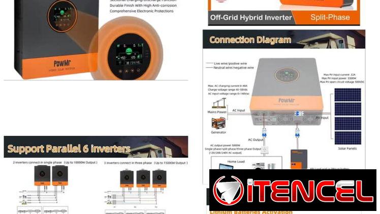 Inversor POWMR de 5.2kw, 5200W de onda sinusoidal pura, carga solar, paneles, energía.
