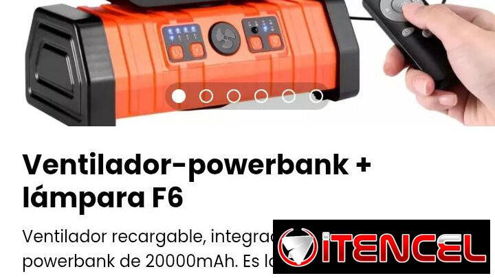 Ventilador-powerbank + lámpara F6. Nuevo