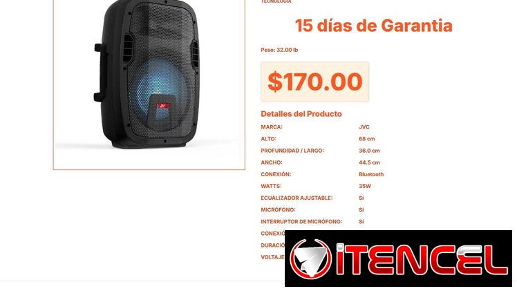 Corneta JVC de 15″ con Conexión USB y Bluetooth para Fiestas VPT#-0249