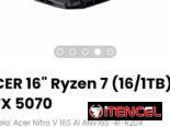 ACER 16″ Ryzen 7 (16/1TB) RTX 5070. Modelo: Acer Nitro V 16S AI ANV16S-41-R2DX