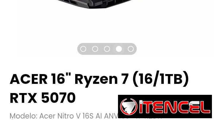 ACER 16″ Ryzen 7 (16/1TB) RTX 5070. Modelo: Acer Nitro V 16S AI ANV16S-41-R2DX