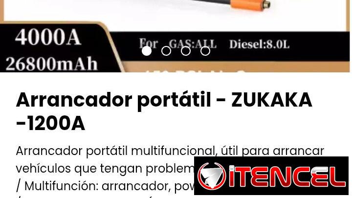 Arrancador portátil – ZUKAKA -1200A. Multifunción: arrancador, powerbank y linterna. Nuevo