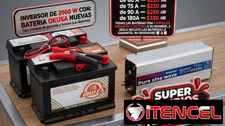 ⚡COMBOS DE INVERSORES 12 VOL DISPONIBLES⚡🔵INVERSOR DE 2000 W CON: BATERIA OKUSA JAPONESAS NUEVAS CON GARANTÍA💯‼️