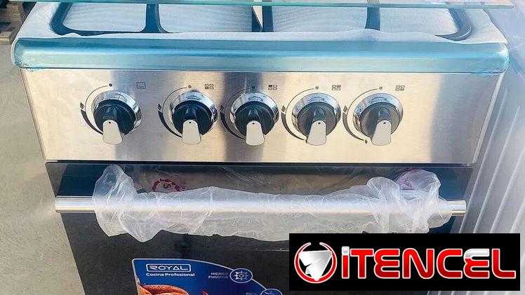 Cocina de gas con horno, Royal, 4 hornillas y tapa de cristal -mensajería gratis y garantía