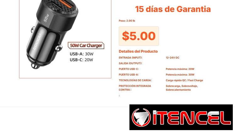 Cargador de Carro Toocki 50W: Tu Aliado en la Ruta por Solo $5.00 VPT#-0332