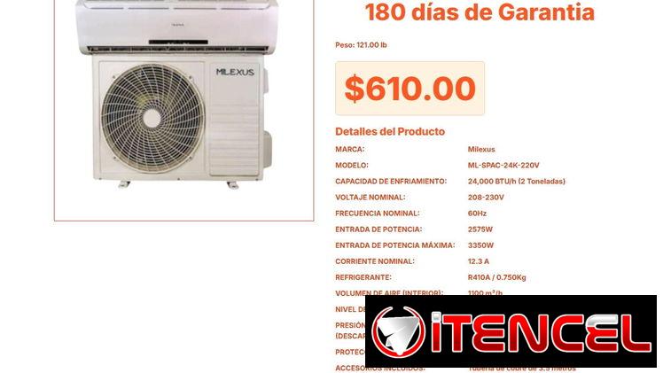 Split Milexus 1 Tonelada con Compresor de Alto Rendimiento y Cobre Real VPT#-0296