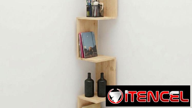 Mueble esquinero para cuartos y salas, ideal para adornos, libros y útiles escolares. Diseño en zigzag