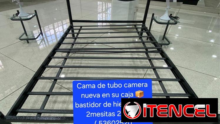 Cama de tubo camera , bastidor de hierro +2 mesitas ✅️✔️