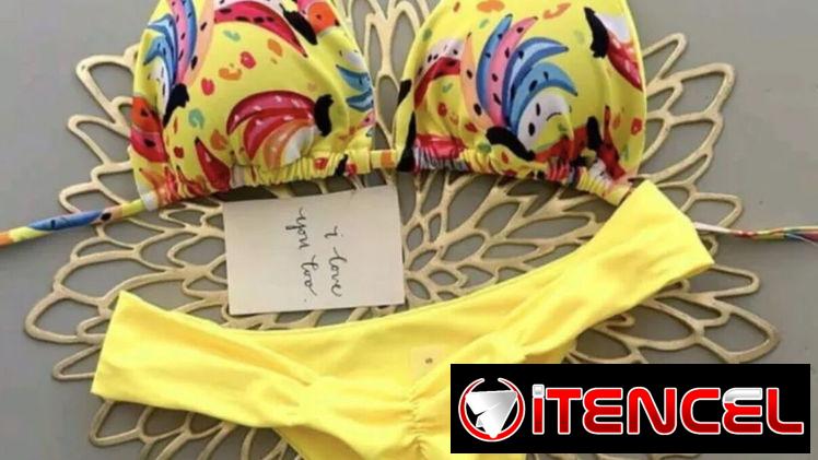 Bikini amarillo con top estampado