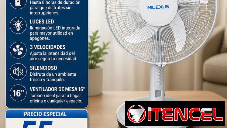 ventilador recargable de mesa Milexus color blanco.  grupo 2💯