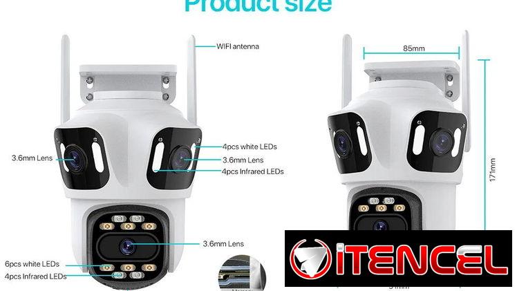 Cámara de seguridad WiFi IP PTZ de tres lentes para exteriores, HD 6K, (trabaja con o sin Internet) NUEVA!