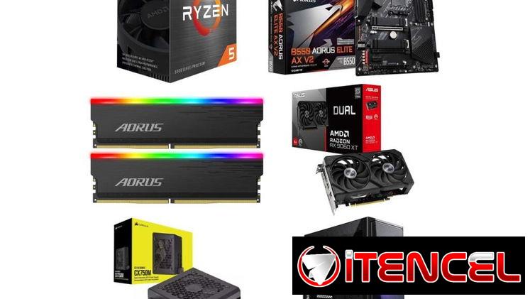 PC RX 9060 XT 8GB PC 🤩 Ryzen 5 5500 – Gigabyte B550 Aorus Elite AX V2 – 16GB RGB RAM – 750W ✅ PC KIT OFERTA PC