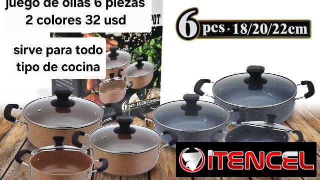juego de ollas 6 piezas dos colores. yoalili 💯