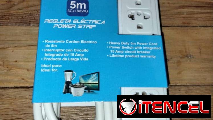 Extensión Regleta eléctrica de 5 metros Color:blanco Cod:Alofoke