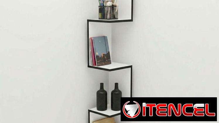 Mueble esquinero para cuartos y salas, ideal para adornos, libros y útiles escolares. Diseño en zigzag