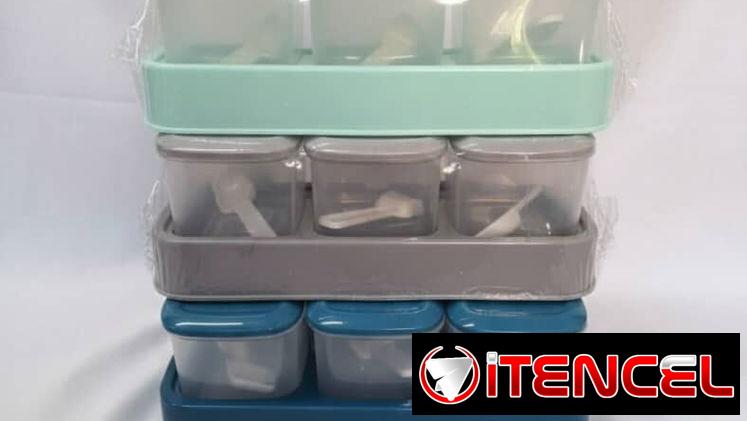 Condimenteros con base y cucharita (set de 3)