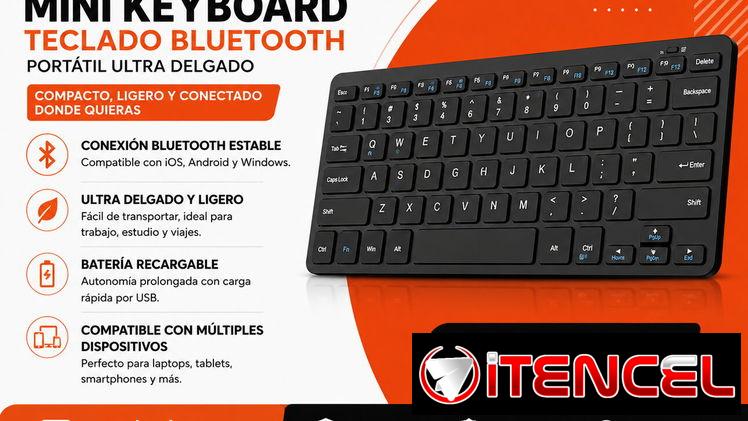 Mini Keyboard Bluetooth Portátil Ultra Delgado | Teclado Inalámbrico para PC, Tablet y Celular