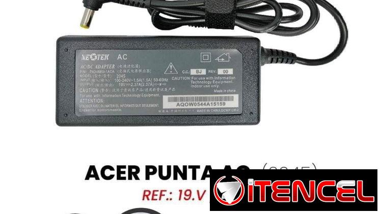 Cargador para Laptop Acer de 19v 3.42a, nuevo +garantía.