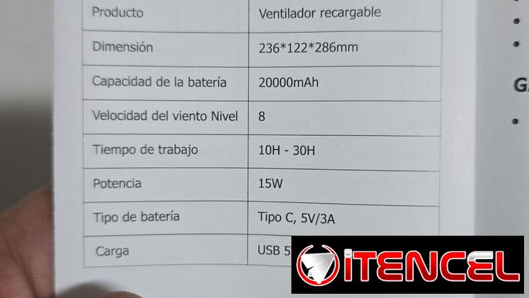 Ventiladores Recargables Marca Eko , 20 000mA , doble aspa , carga rapida