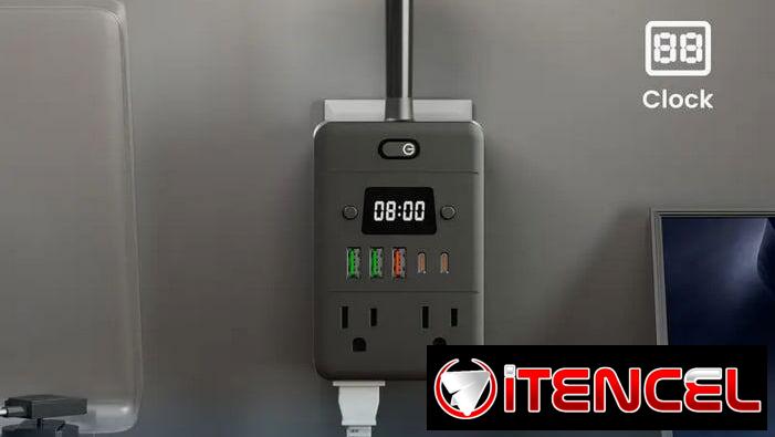 Regleta multifuncional con lámpara integrada y reloj digital 53497081