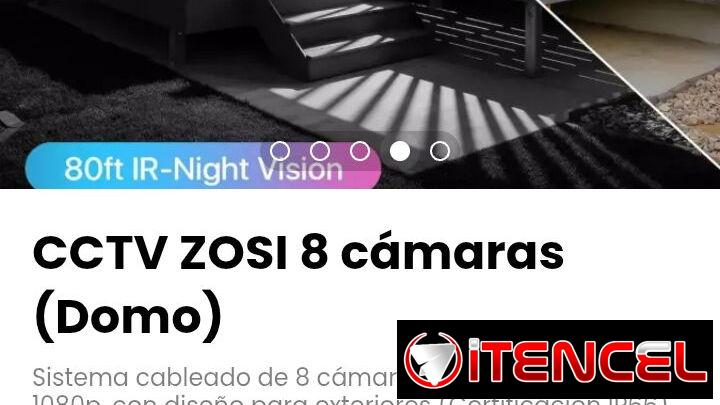 CCTV ZOSI 8 cámaras (Domo). 8 cámaras resolución Full HD 1080P. Slot para disco (DISCO INTERNO NO INCLUIDO). Nuevo