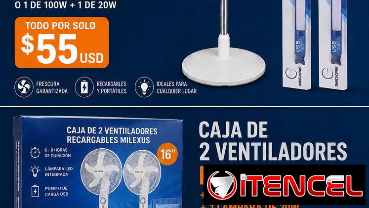 Ventilador recargable+ lámpara recargable