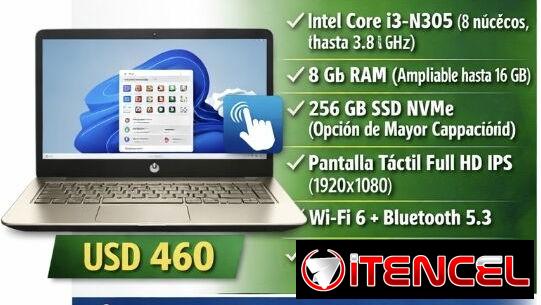 Venta de Laptops gama Premium: HP 15 Pulgadas INTEL CORE I3+ 8GB RAM + 256 GB SSD