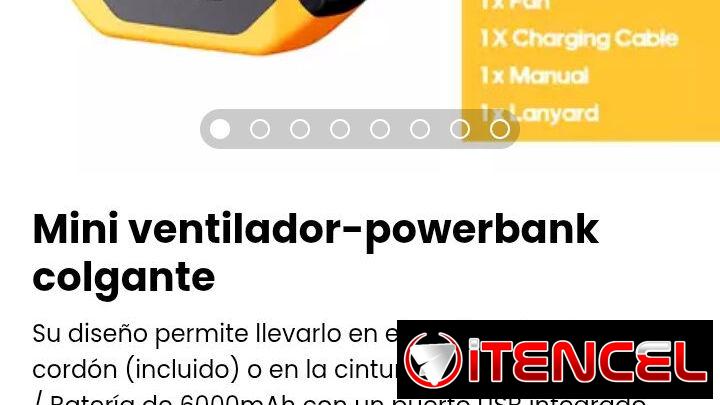Mini ventilador-powerbank colgante. Nuevo