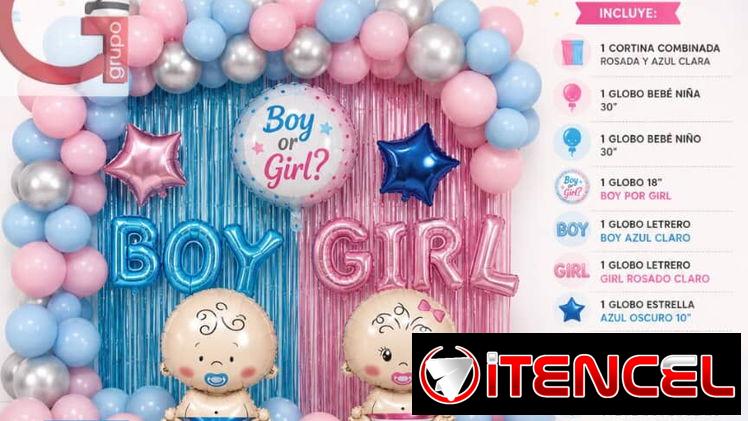 Artículos para Revelación de sexo  Set decorativos completos  Globos  Mantel Cortinas  Velas de humo  Globos de confetis