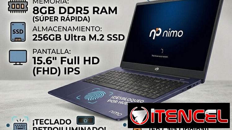 ¡NUEVA EN CAJA! Laptop Nimo 15.6″ • Intel N100 • 8GB RAM DDR5 • 256GB SSD • Huella y Teclado Retroiluminado • $330