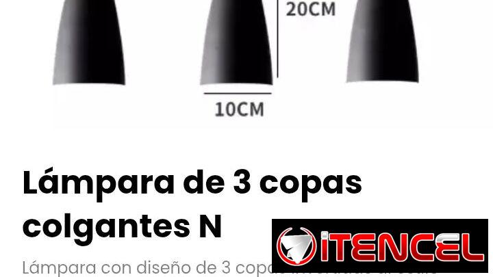 Lámpara de 3 copas colgantes, invertidas al estilo minimalista, Negras. Nueva