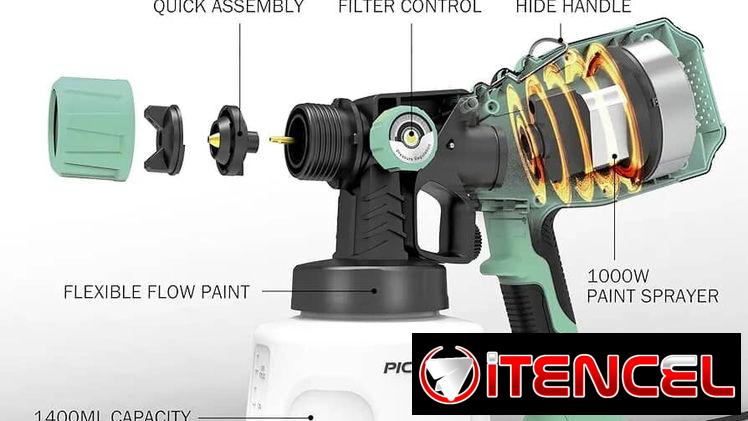 Pistola de pintar electrica 1000w – PICKITOLES Espray de pintura HVLP de 1000 W,  6 boquillas.   90 Usd